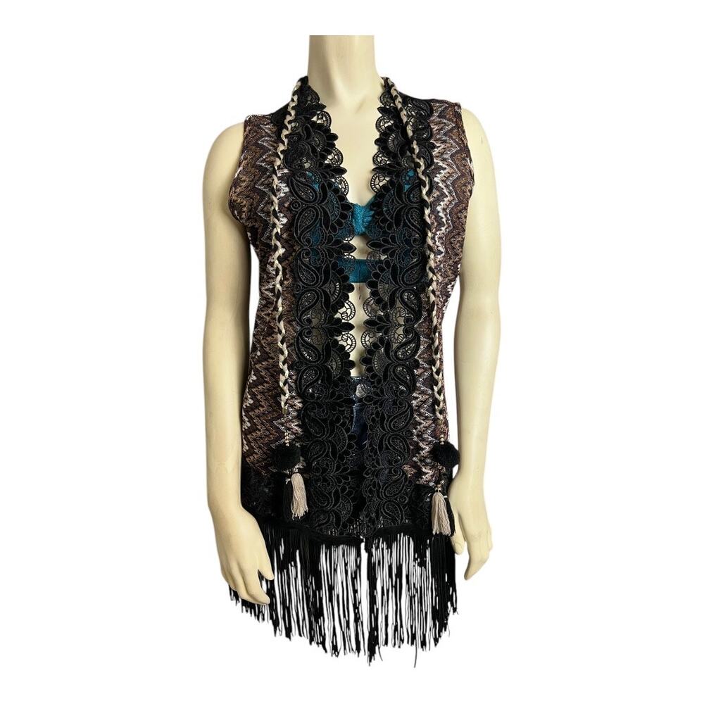 Boho Knit Vest Fringed Lace Sheer Festival Top Shirt Blouse My Story Paris